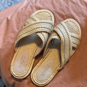 SCHUTZ Women's Gold Woven Slide Sandals